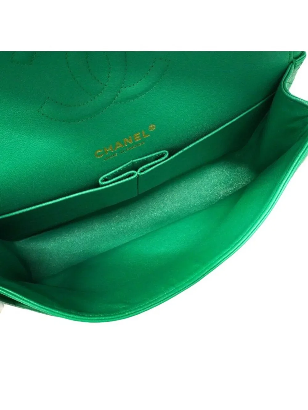 Chanel Shoulder Bag Quilted Lambskin Green Gold